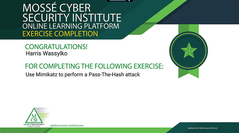 MCSI Cyber Security Certification Certificate of Exercise Completion