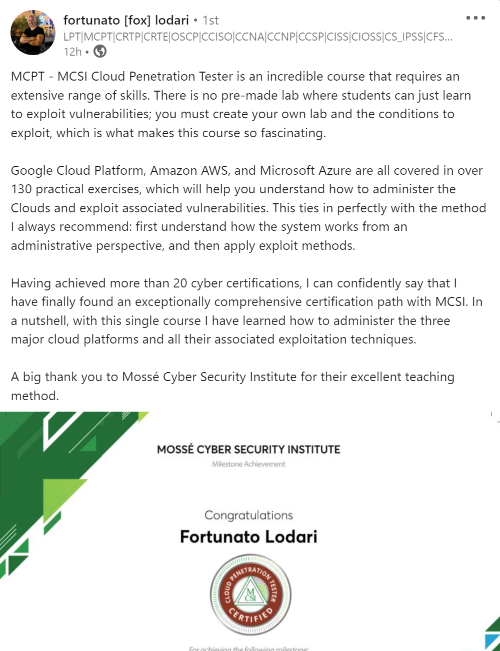 Fortunato Lodari Testimonial